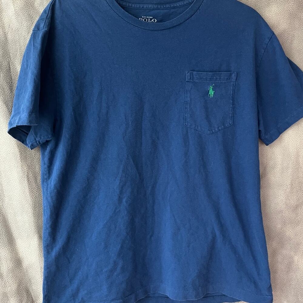 Vintage Polo Ralph Lauren Single Stitch Blue Tee with Green Emblem (SIZE S)